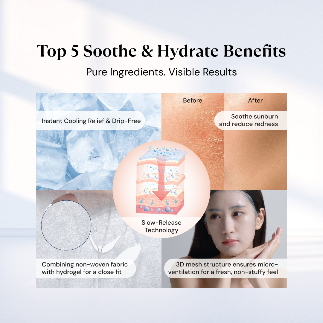 CLEF Soothe & Hydrate Hydrogel Cooling Mask, key benefit 1