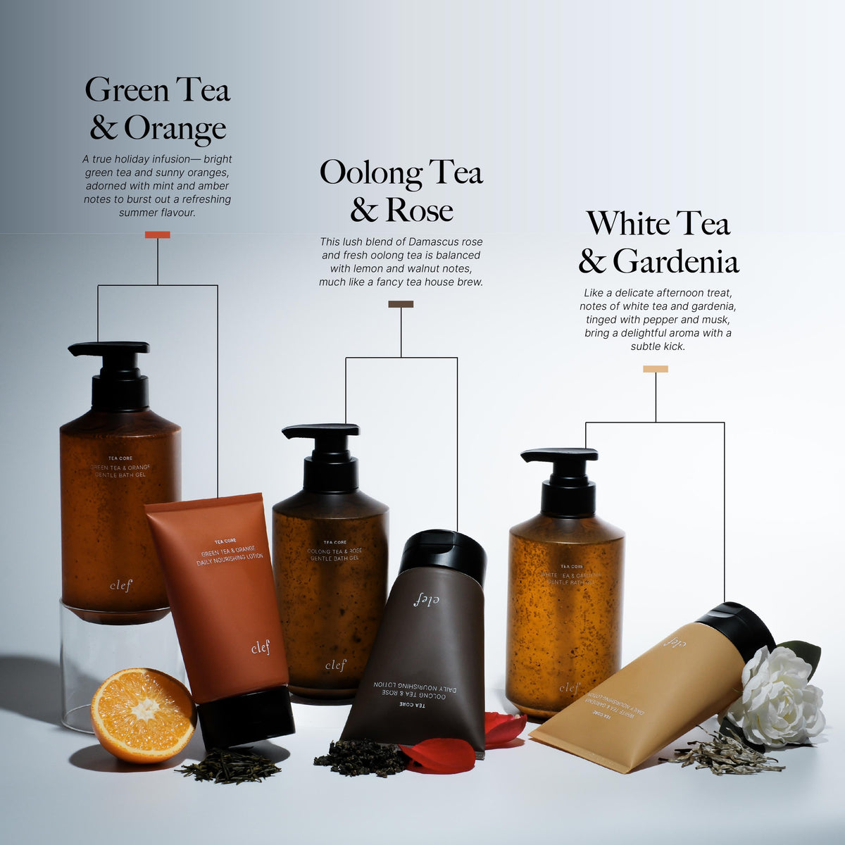 CLEF Tea Core Oolong Tea & Rose Body Wash 500ml – Tea Core collection key feature 1