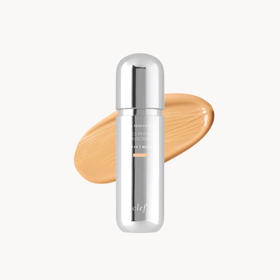 CLEF Skin Perfecting Tinted Physical Sunscreen SPF30 – Beige shade, product tube