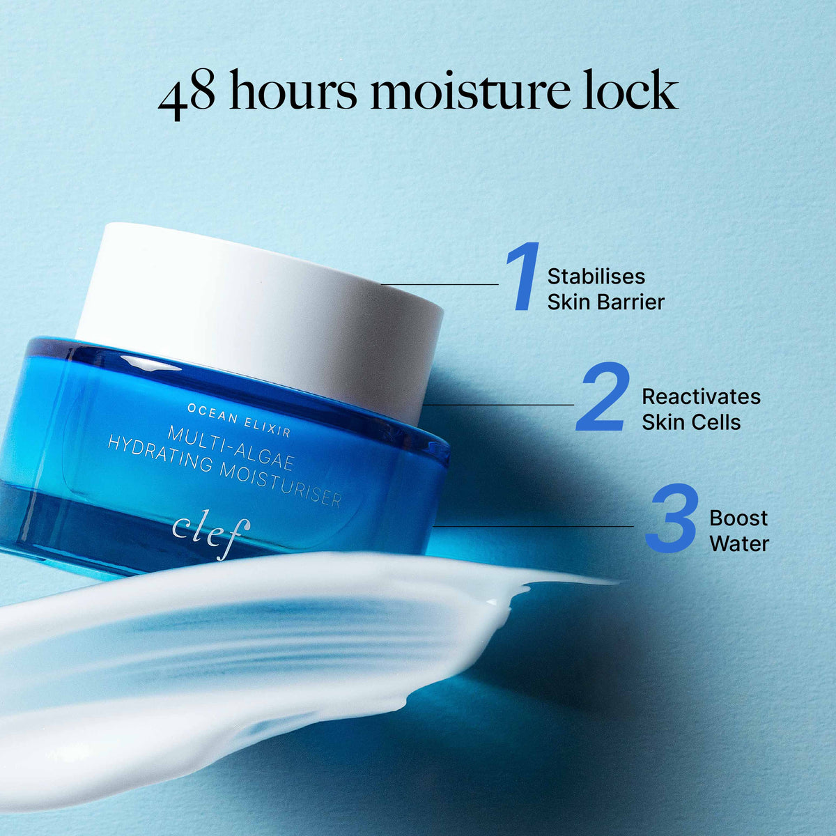 CLEF Ocean Elixir Hydrating Moisturiser 48 hours moisture lock